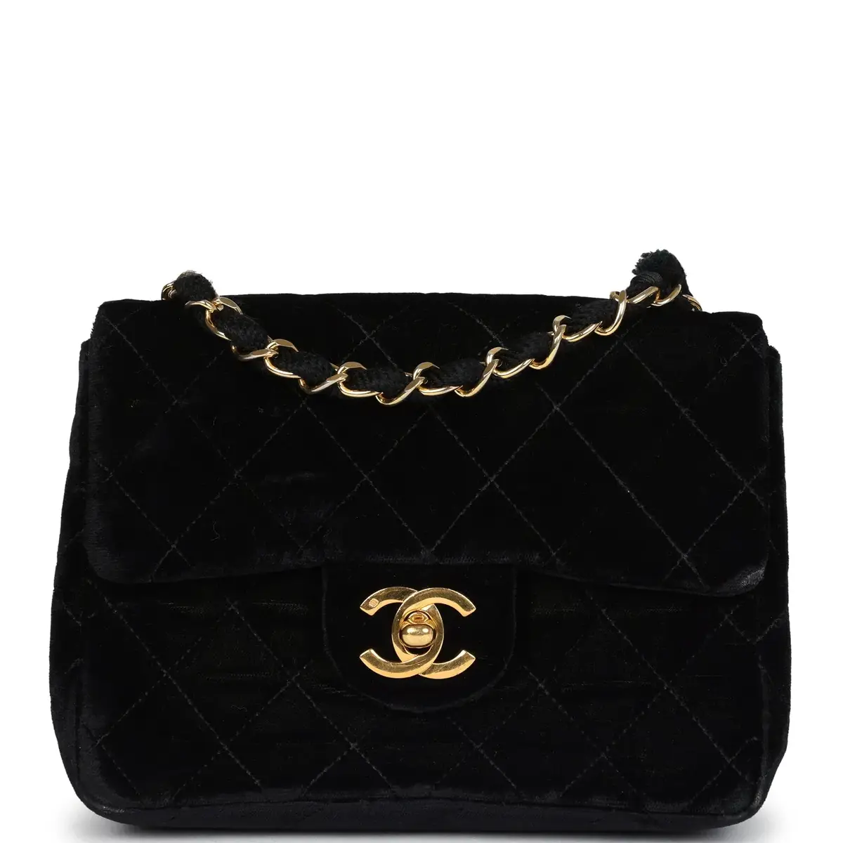 Chanel Vintage Chanel Mini Square Flap Bag Black Velvet Gold Hardware