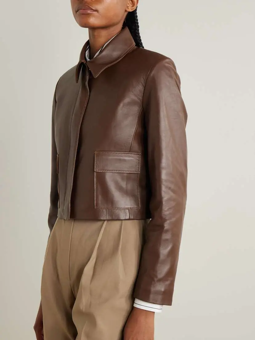 Nour Hammour Bleeker Cropped Paneled Leather Jacket | Thumbnail 3