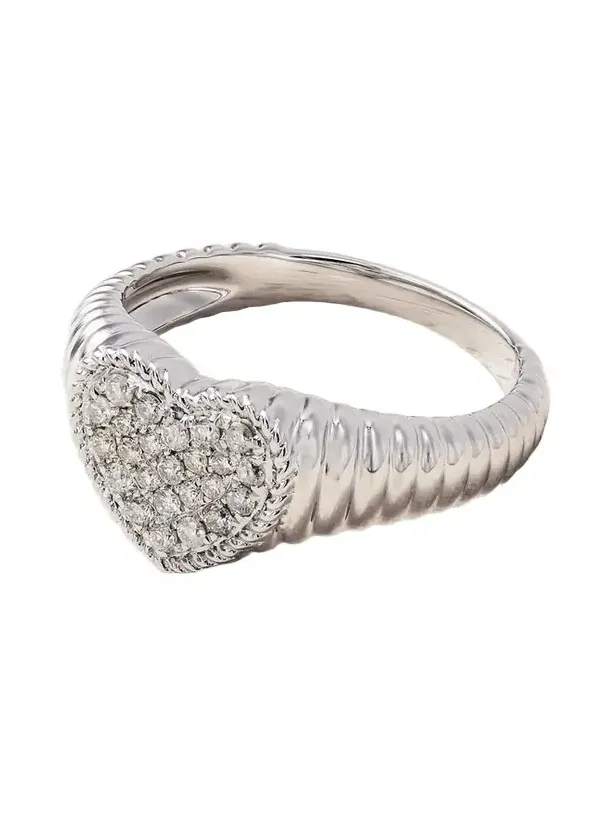 Baby Chevalière Coeur Berlingot 9-karat White Gold Diamond Signet Ring Baby Chevalière Coeur Berlingot 9-karat White Gold Diamond Signet Ring