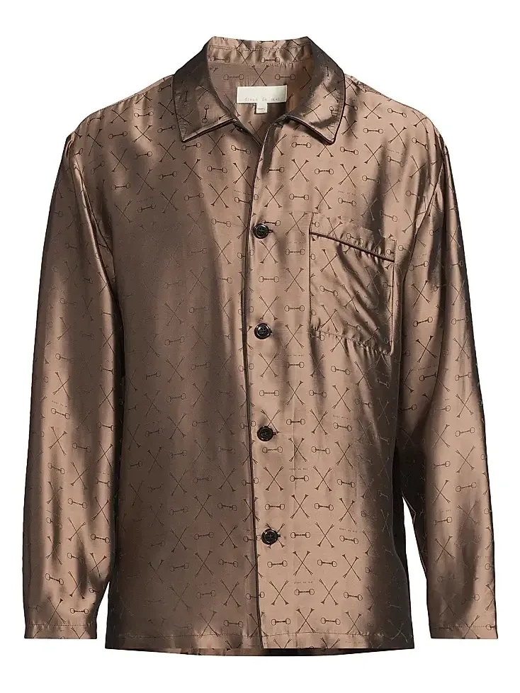 Men's Jacquard Silk-Blend Button-Front Pajama Shirt