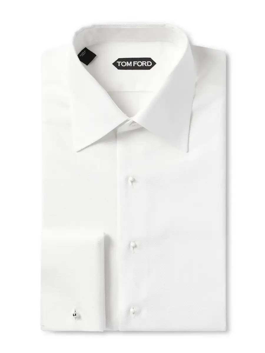 Tom Ford Double-Cuff Piqué-Trimmed Cotton-Voile Tuxedo Shirt - Men | Image 1 Tom Ford Double-Cuff Piqué-Trimmed Cotton-Voile Tuxedo Shirt - Men | Image 1