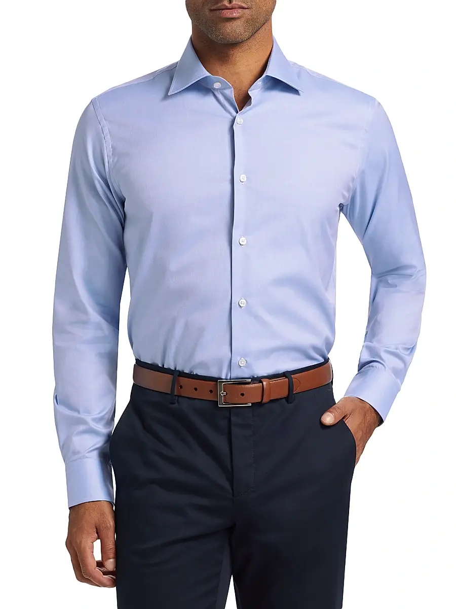 Saks Fifth Avenue Men's Cotton Classic Dress Shirt - Light Blue | Thumbnail 3 Saks Fifth Avenue Men's Cotton Classic Dress Shirt - Light Blue | Thumbnail 3