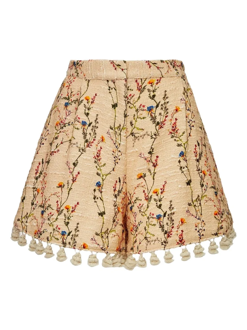 La DoubleJ Women's Playa Shorts with Tassels - Primavera Tweed Cream