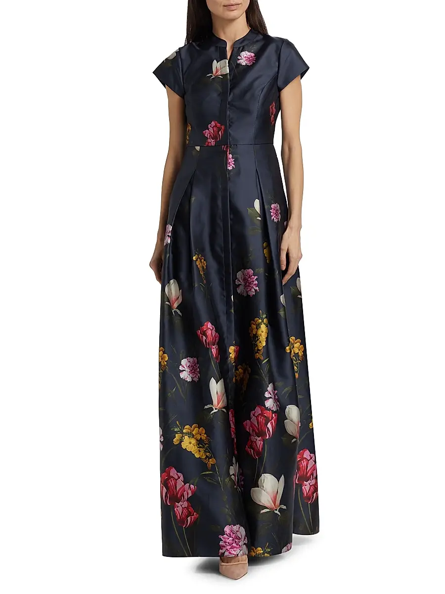 SACHIN & BABI Women's Marta Floral Satin A-line Gown | Thumbnail 2