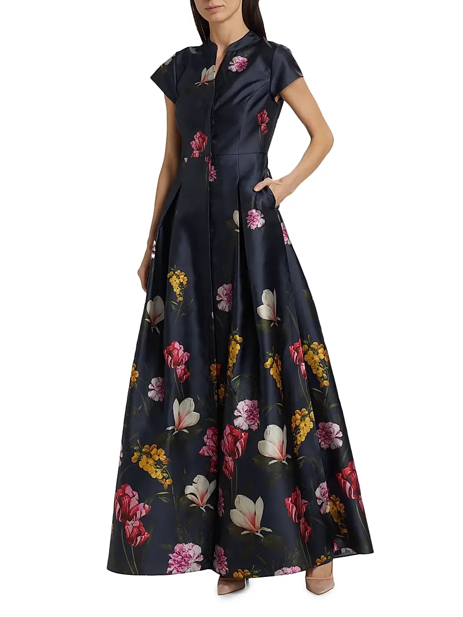 SACHIN & BABI Women's Marta Floral Satin A-line Gown | Thumbnail 3