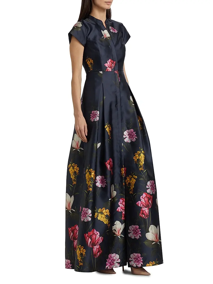 SACHIN & BABI Women's Marta Floral Satin A-line Gown | Thumbnail 4