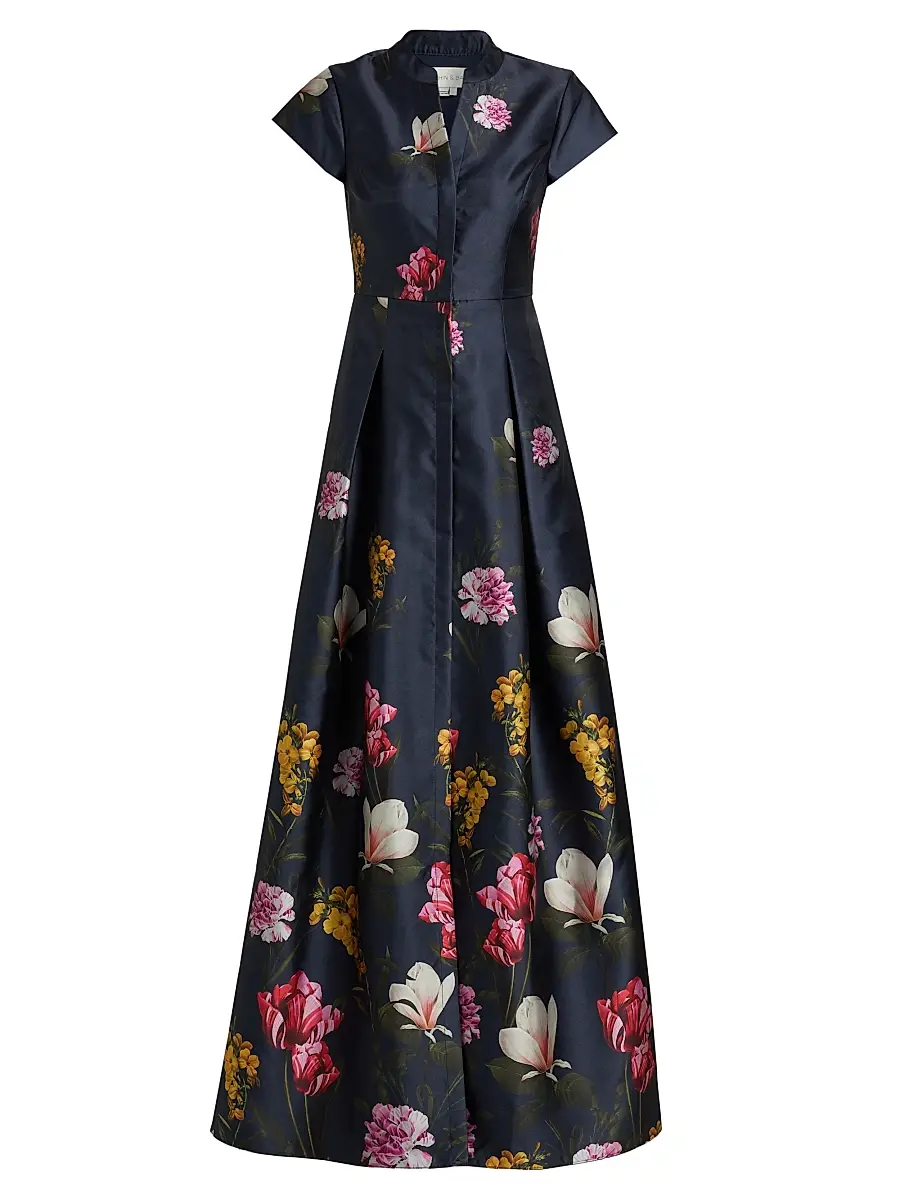 SACHIN BABI Women's Marta Floral Satin A-line Gown - Night Sky Blooming Garden | Image 1 SACHIN BABI Women's Marta Floral Satin A-line Gown - Night Sky Blooming Garden | Image 1