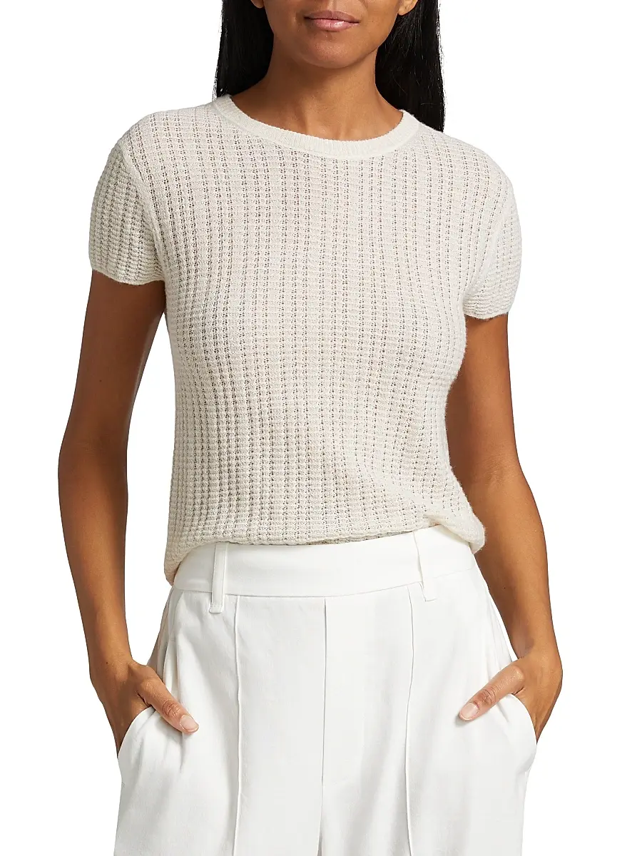 Vince Women's Waffle Knit Short-Sleeve Sweater | Thumbnail 3 Vince Women's Waffle Knit Short-Sleeve Sweater | Thumbnail 3