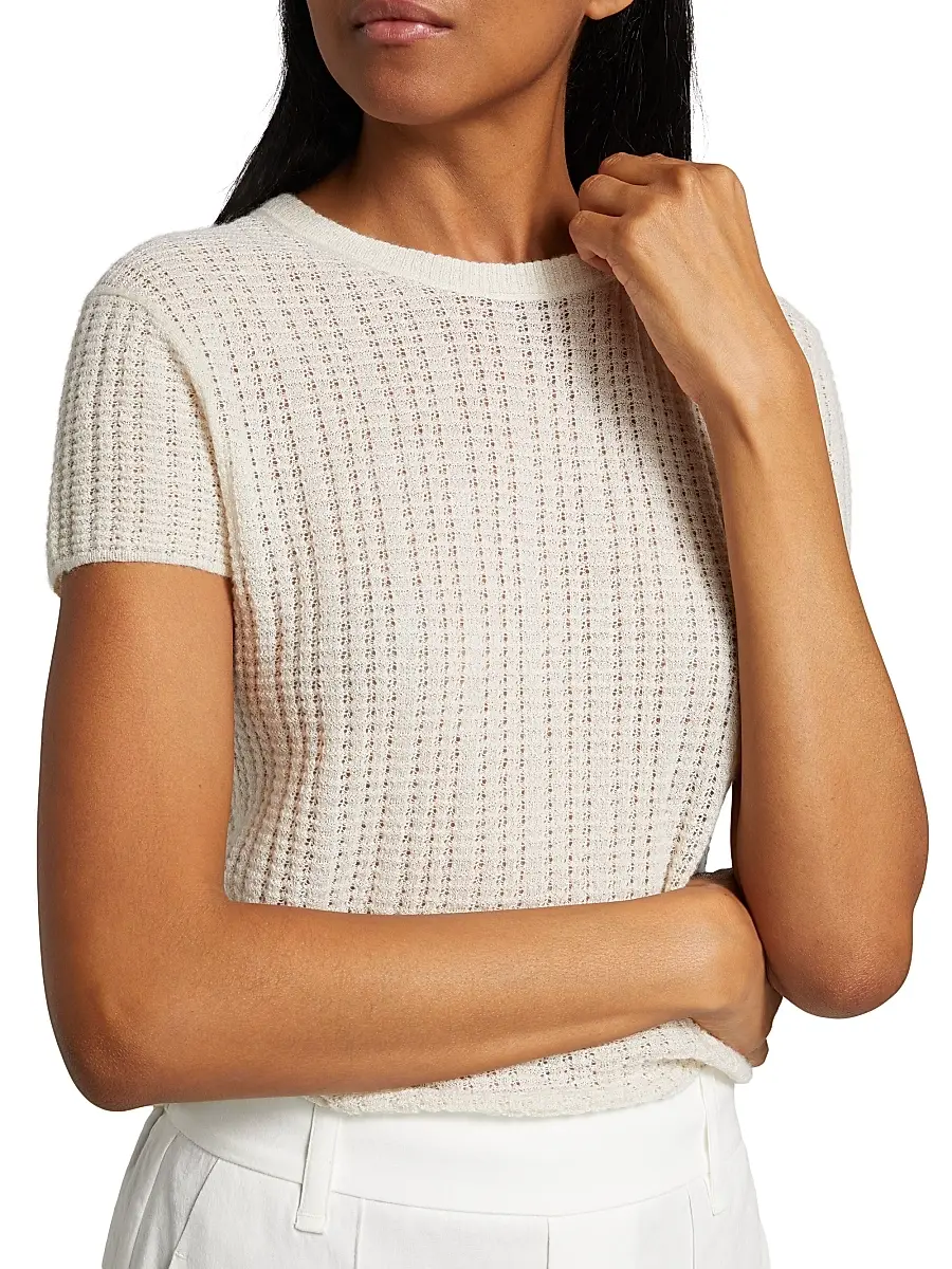 Vince Women's Waffle Knit Short-Sleeve Sweater | Thumbnail 6 Vince Women's Waffle Knit Short-Sleeve Sweater | Thumbnail 6