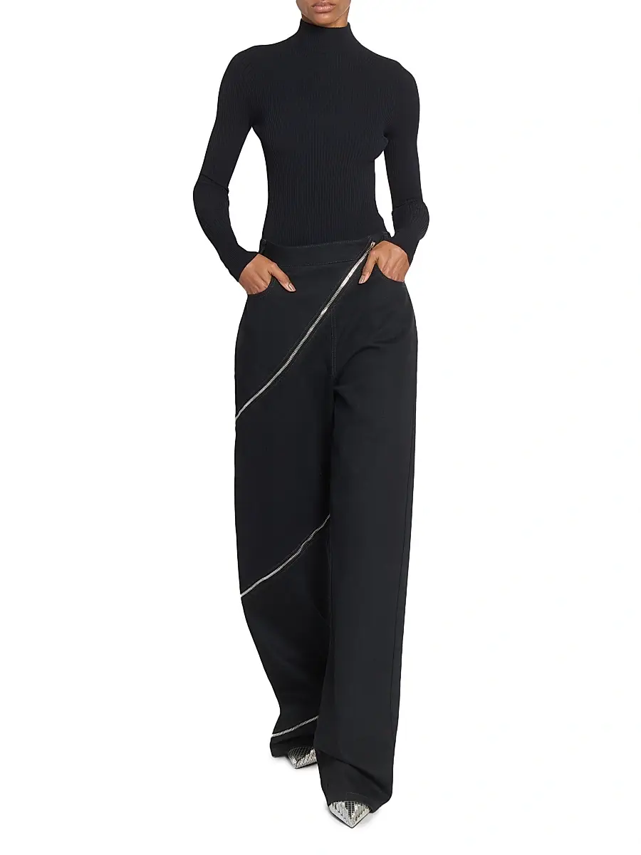 Alaïa Women's Mock Turtleneck Rib-Knit Bodysuit - Noir | Thumbnail 2 Alaïa Women's Mock Turtleneck Rib-Knit Bodysuit - Noir | Thumbnail 2