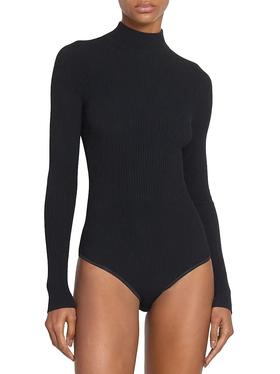 Alaïa Women's Mock Turtleneck Rib-Knit Bodysuit - Noir | Thumbnail 3 Alaïa Women's Mock Turtleneck Rib-Knit Bodysuit - Noir | Thumbnail 3
