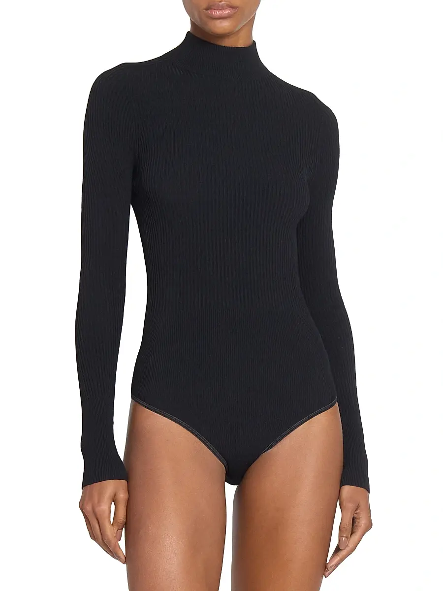 Alaïa Women's Mock Turtleneck Rib-Knit Bodysuit - Noir | Thumbnail 6 Alaïa Women's Mock Turtleneck Rib-Knit Bodysuit - Noir | Thumbnail 6