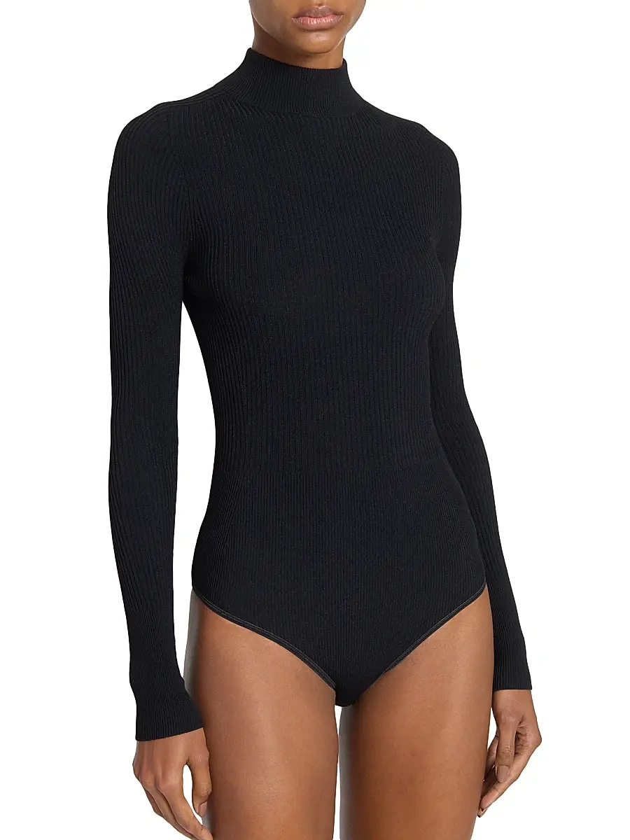 Alaïa Women's Mock Turtleneck Rib-Knit Bodysuit - Noir | Thumbnail 7 Alaïa Women's Mock Turtleneck Rib-Knit Bodysuit - Noir | Thumbnail 7