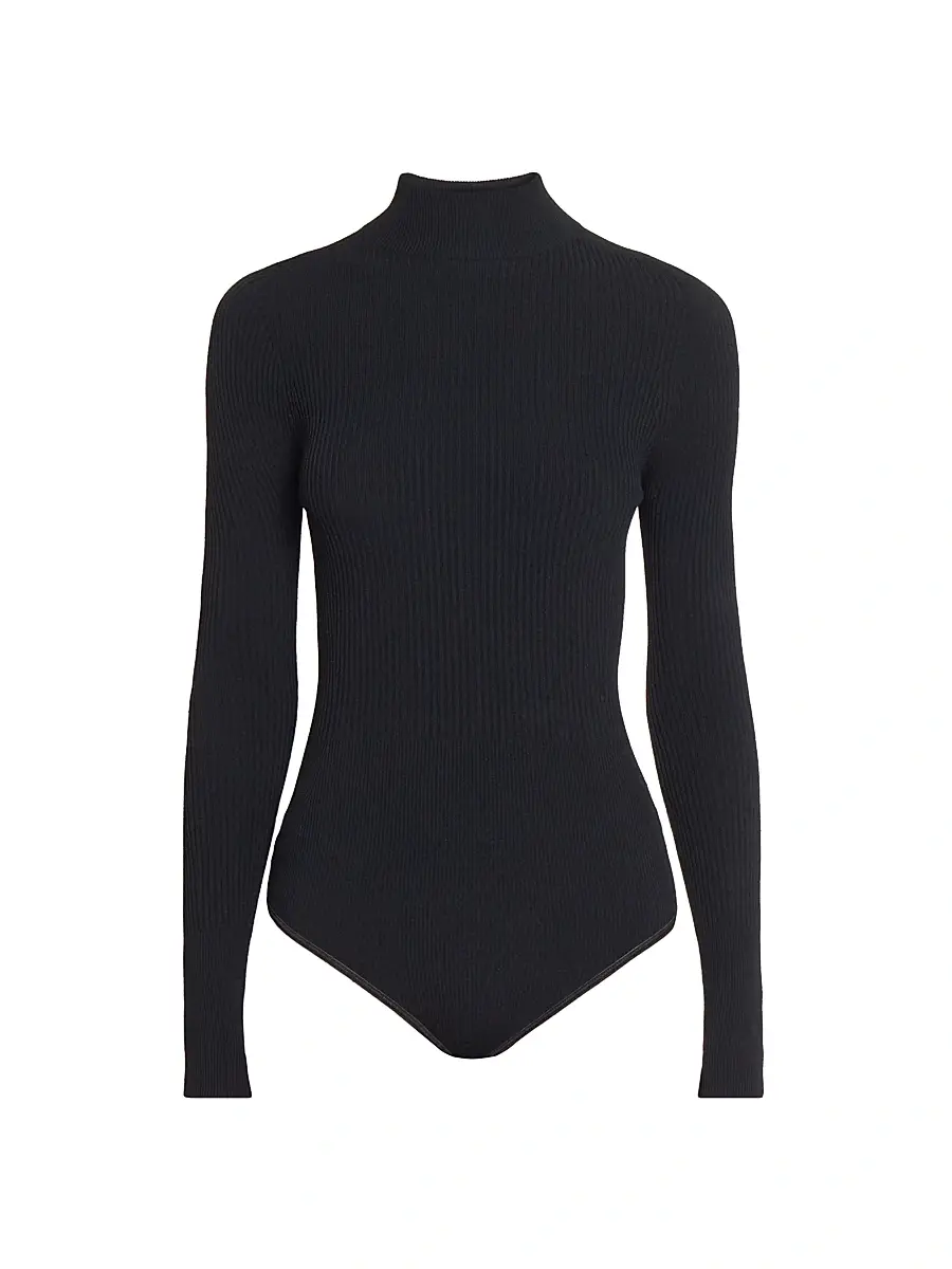 Women's Mock Turtleneck Rib-Knit Bodysuit - Noir