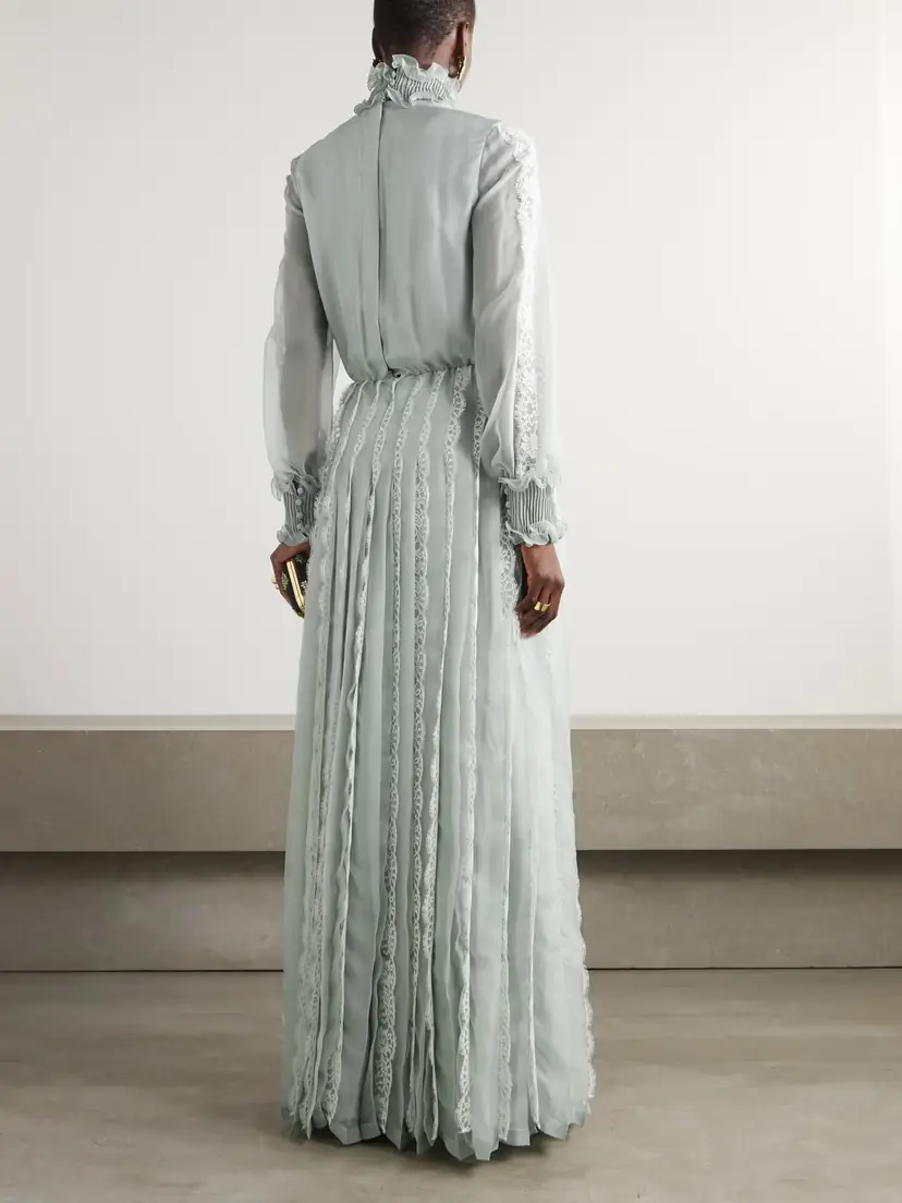 Valentino Garavani Ruffled Lace-trimmed Pleated Silk-chiffon Gown | Thumbnail 3 Valentino Garavani Ruffled Lace-trimmed Pleated Silk-chiffon Gown | Thumbnail 3