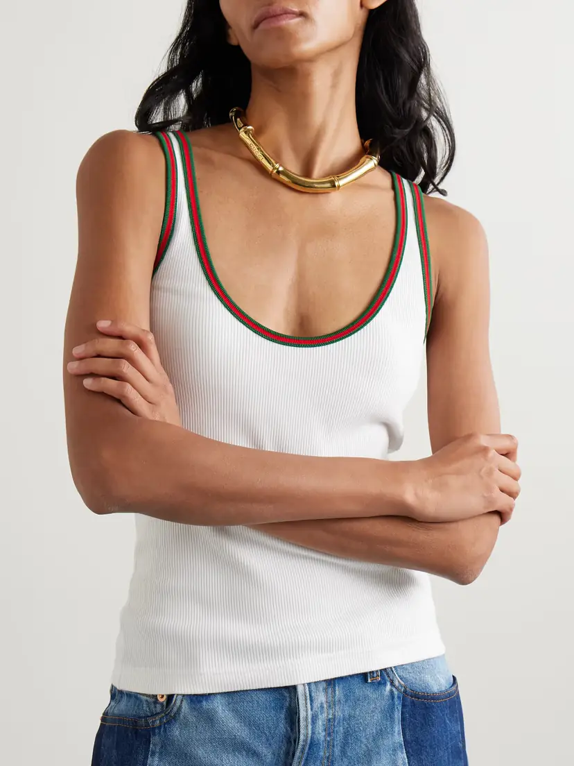 Gucci Webbing-trimmed Ribbed Stretch-cotton Jersey Tank | Thumbnail 3 Gucci Webbing-trimmed Ribbed Stretch-cotton Jersey Tank | Thumbnail 3