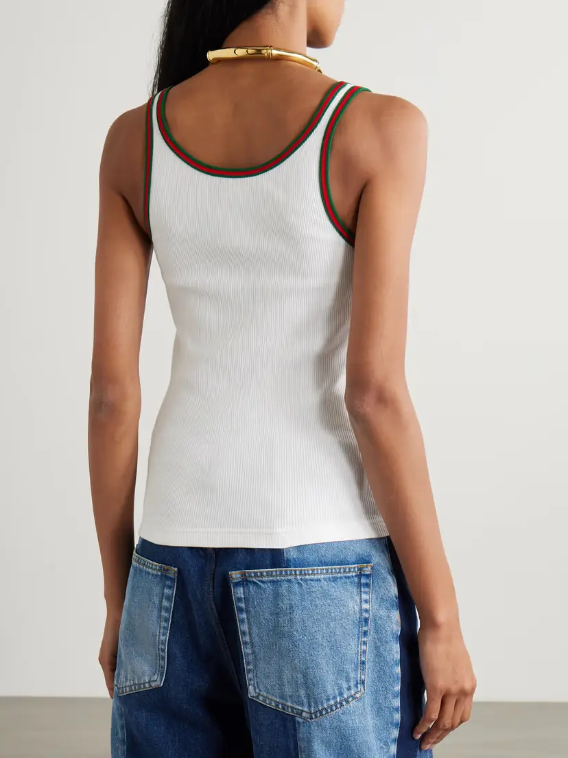 Gucci Webbing-trimmed Ribbed Stretch-cotton Jersey Tank | Thumbnail 4 Gucci Webbing-trimmed Ribbed Stretch-cotton Jersey Tank | Thumbnail 4