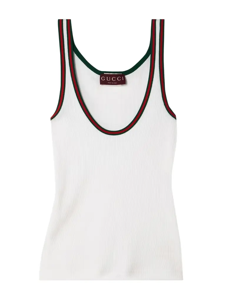 Webbing-trimmed Ribbed Stretch-cotton Jersey Tank