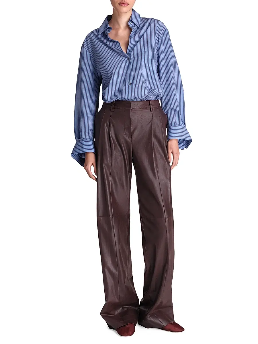 TWP Women's Sulli Leather Straight Pants - Wine | Thumbnail 2 TWP Women's Sulli Leather Straight Pants - Wine | Thumbnail 2