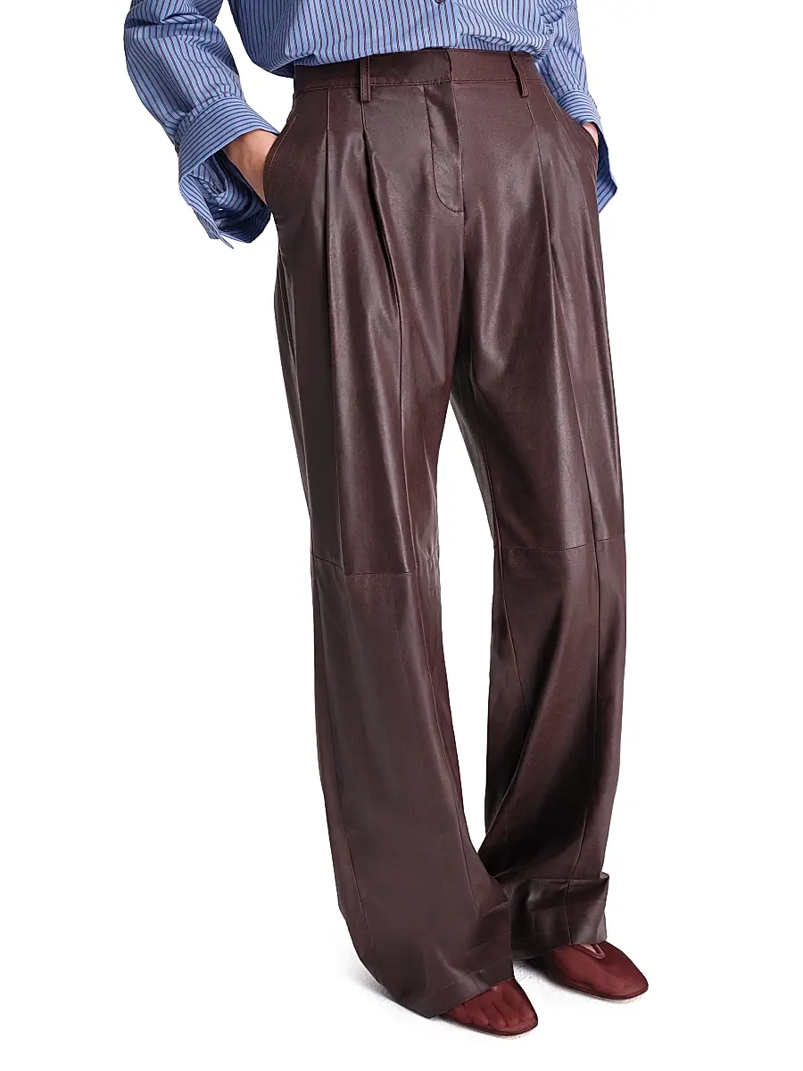 TWP Women's Sulli Leather Straight Pants - Wine | Thumbnail 3 TWP Women's Sulli Leather Straight Pants - Wine | Thumbnail 3