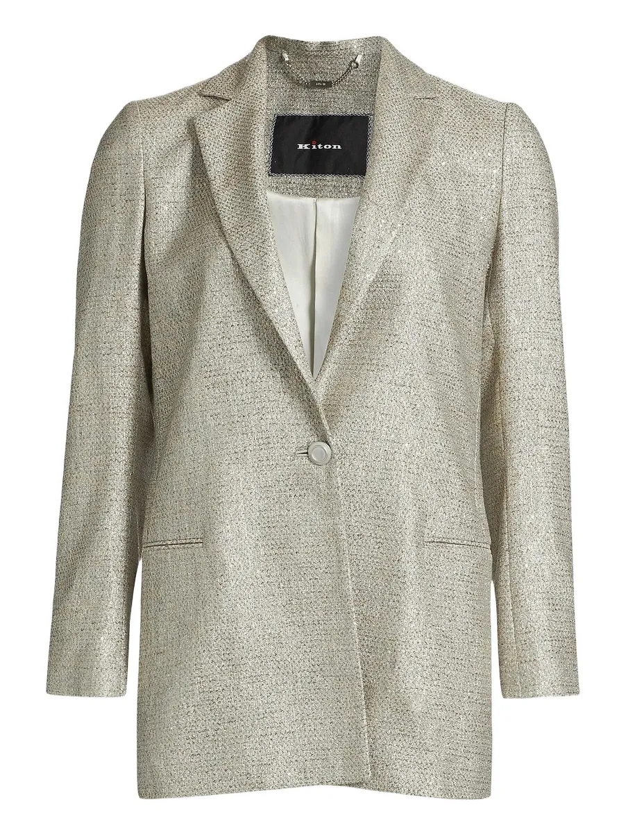 Women's Metallic Tweed One-Button Blazer Women's Metallic Tweed One-Button Blazer