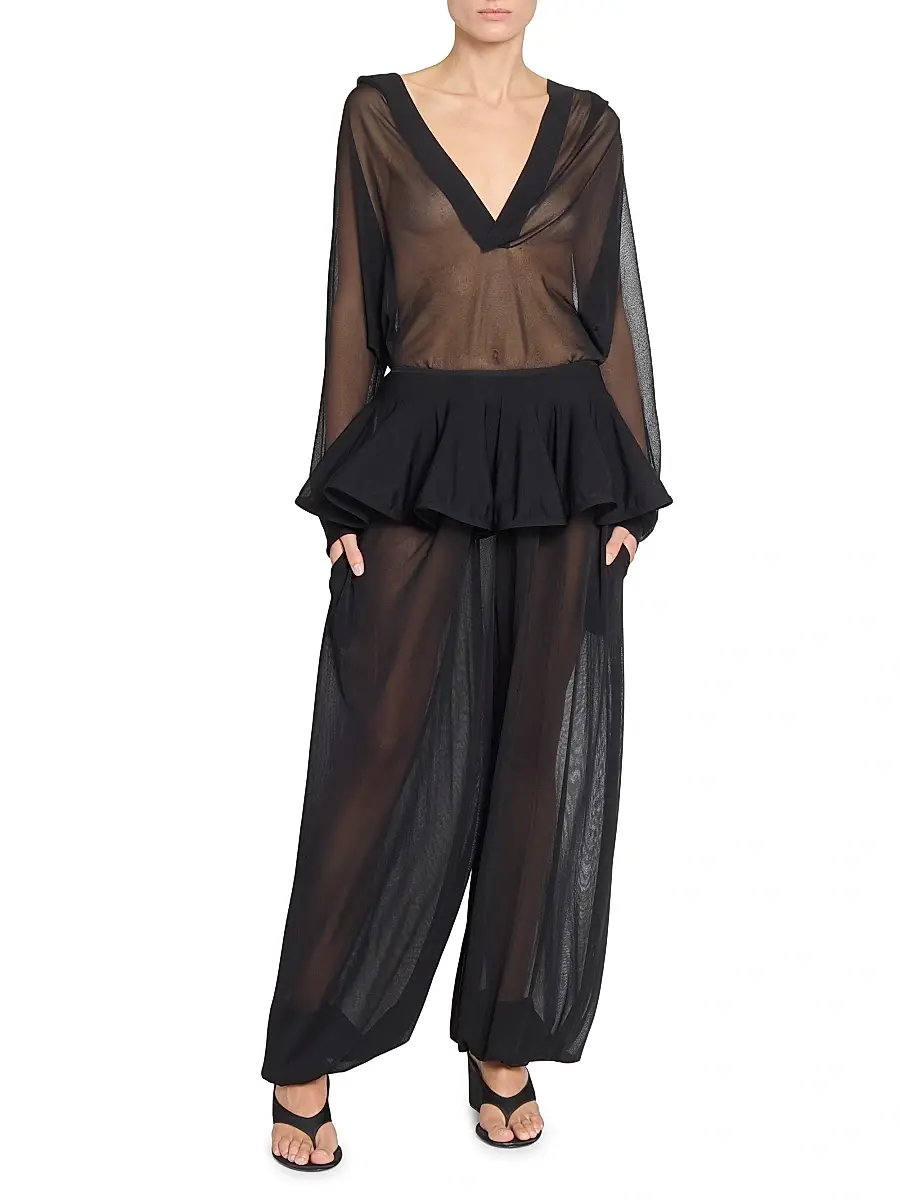 Alaïa Women's Sheer Crinoline Peplum-Waist Parachute Pants - Noir Alaia | Thumbnail 2 Alaïa Women's Sheer Crinoline Peplum-Waist Parachute Pants - Noir Alaia | Thumbnail 2