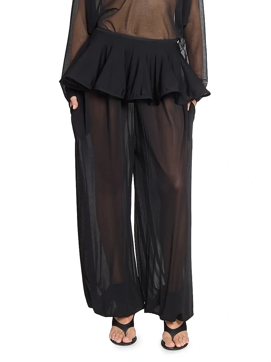 Alaïa Women's Sheer Crinoline Peplum-Waist Parachute Pants - Noir Alaia | Thumbnail 3 Alaïa Women's Sheer Crinoline Peplum-Waist Parachute Pants - Noir Alaia | Thumbnail 3