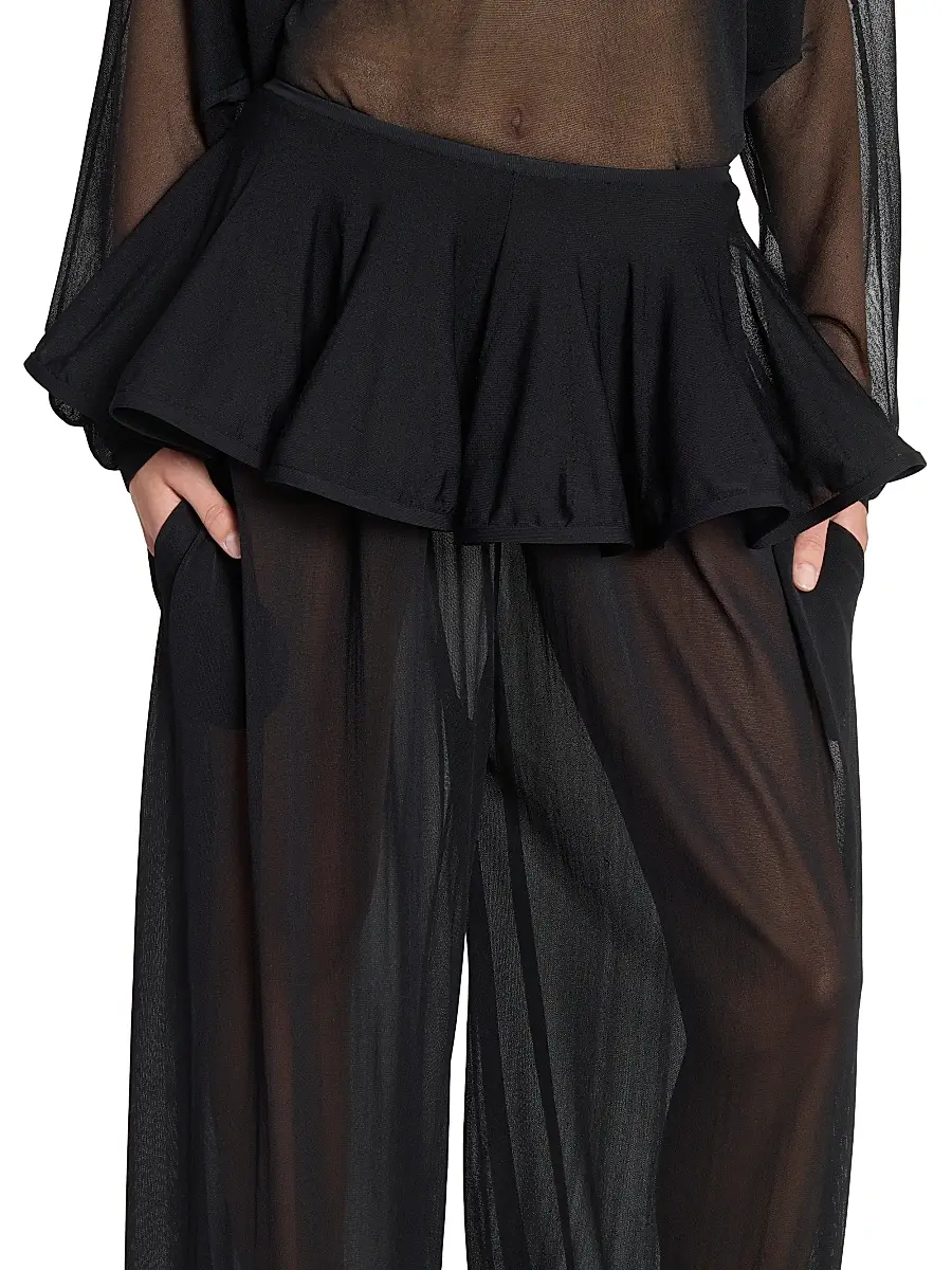 Alaïa Women's Sheer Crinoline Peplum-Waist Parachute Pants - Noir Alaia | Thumbnail 6 Alaïa Women's Sheer Crinoline Peplum-Waist Parachute Pants - Noir Alaia | Thumbnail 6