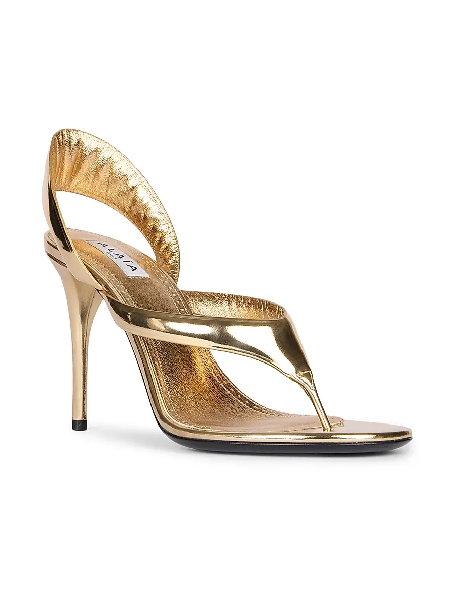 Alaïa Women's Tong 90MM Metallic Leather Sandals - Platine | Thumbnail 2
