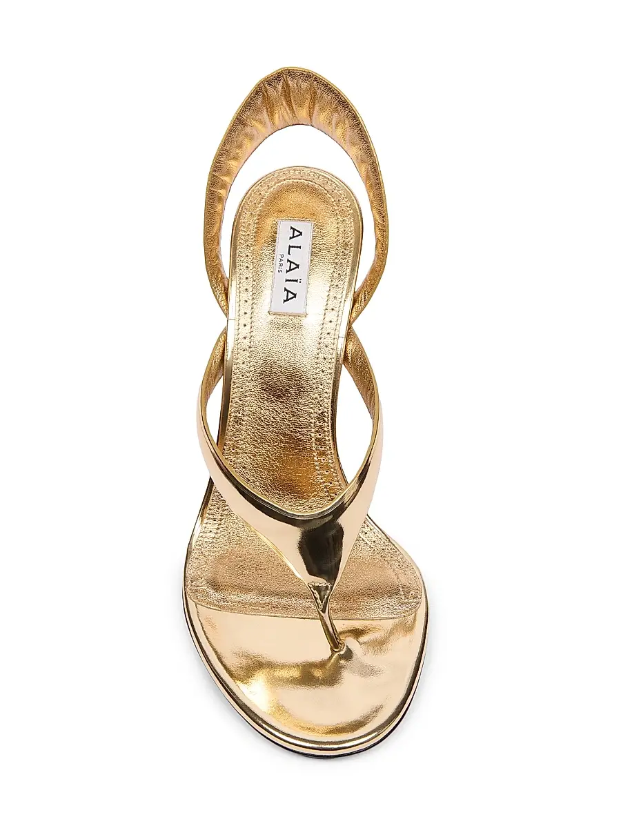 Alaïa Women's Tong 90MM Metallic Leather Sandals - Platine | Thumbnail 4