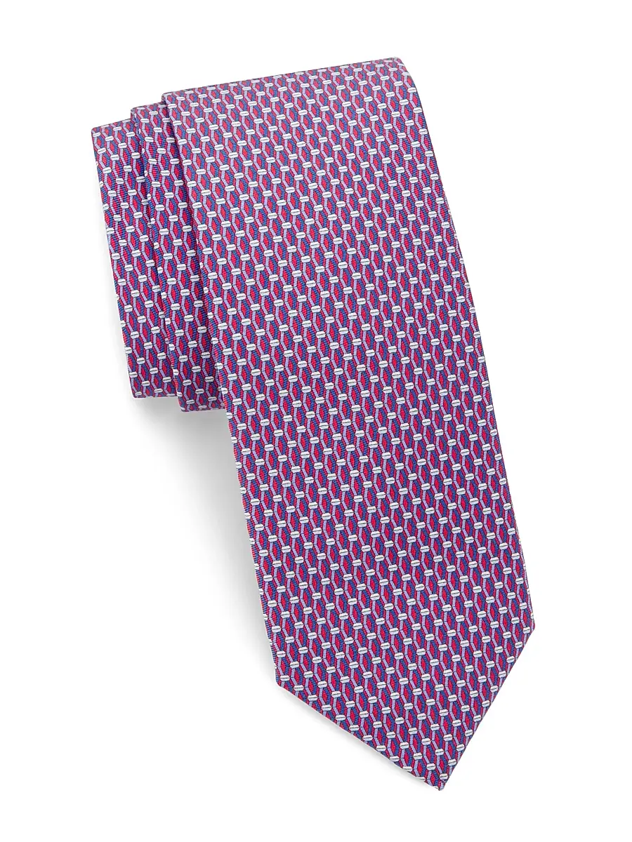 Canali Men's Geometric Silk Tie - Bright Red | Thumbnail 3 Canali Men's Geometric Silk Tie - Bright Red | Thumbnail 3