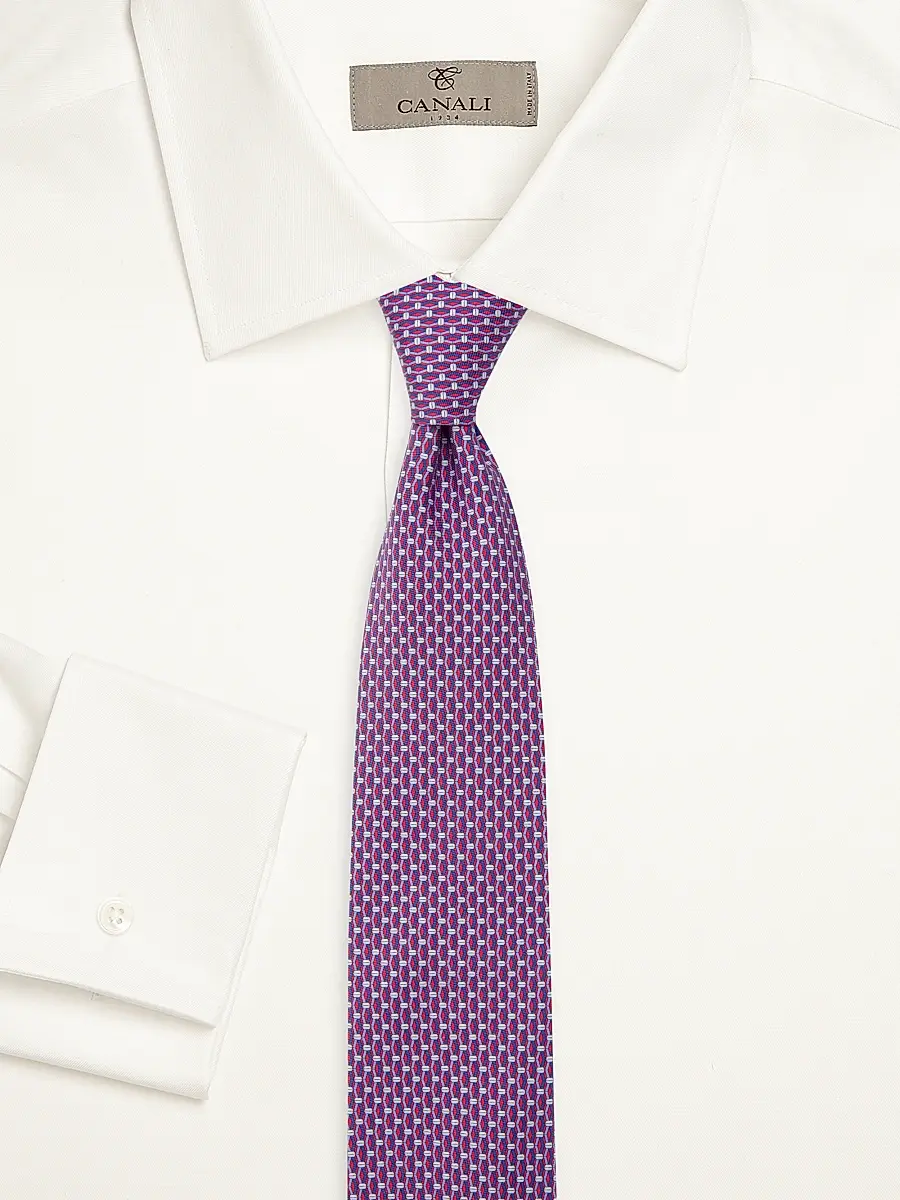 Canali Men's Geometric Silk Tie - Bright Red | Thumbnail 4 Canali Men's Geometric Silk Tie - Bright Red | Thumbnail 4