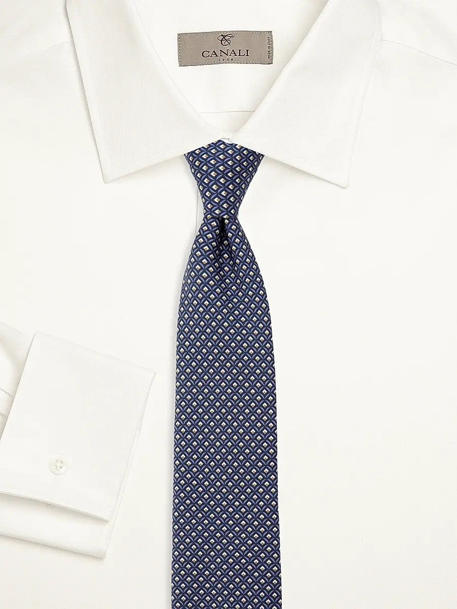 Canali Men's Printed Geometric Silk Tie - Blue | Thumbnail 2