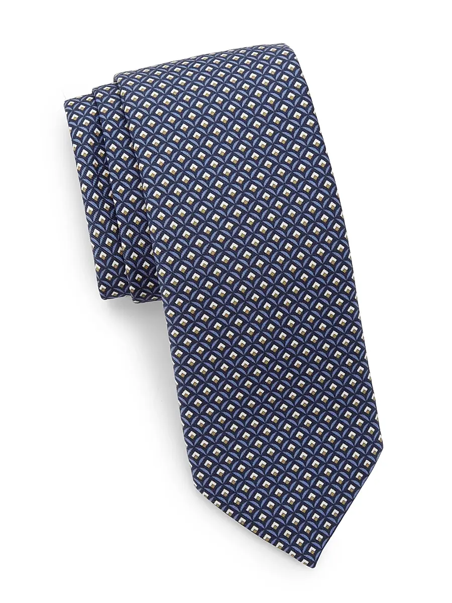 Canali Men's Printed Geometric Silk Tie - Blue | Image 1 Canali Men's Printed Geometric Silk Tie - Blue | Image 1