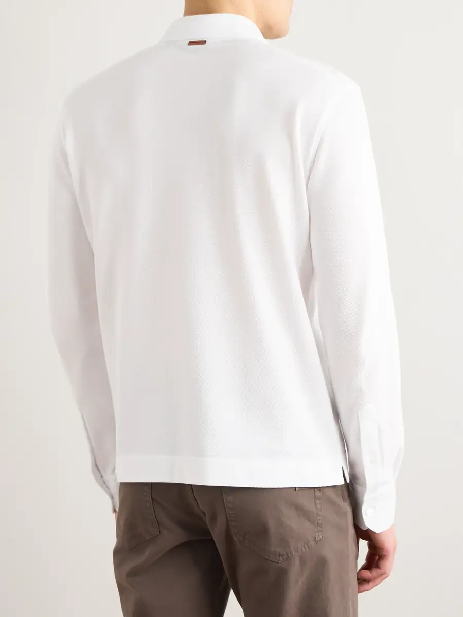 Zegna Logo-Appliquéd Cotton-Piqué Polo Shirt - Men | Thumbnail 4 Zegna Logo-Appliquéd Cotton-Piqué Polo Shirt - Men | Thumbnail 4