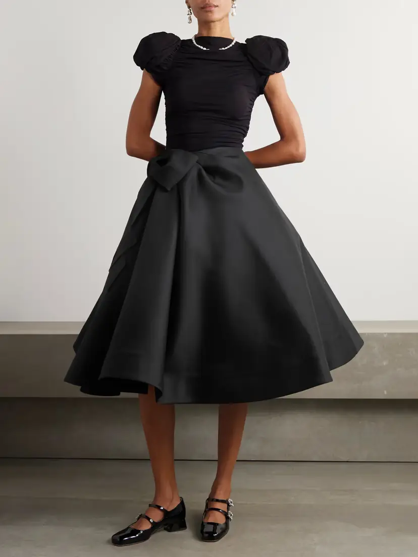 SHUSHU/TONG Bow-embellished Wool And Silk-blend Twill Midi Skirt | Thumbnail 2