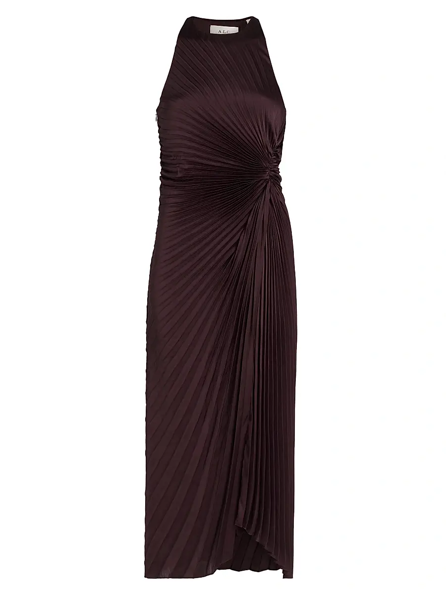 A.L.C. Women's Reagan Pleated Midi-Dress - Deep Plum | Image 1 A.L.C. Women's Reagan Pleated Midi-Dress - Deep Plum | Image 1