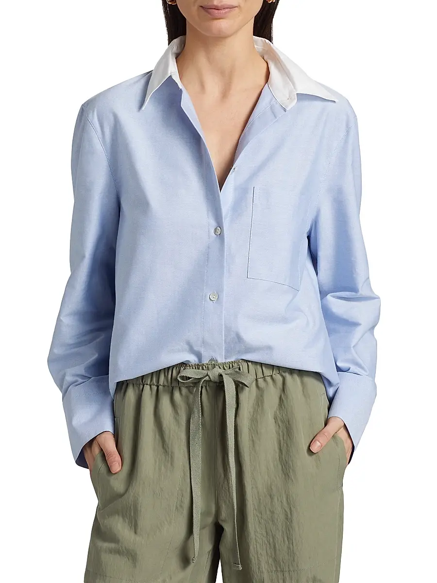 Vince Women's Contrast Collar Cotton Oxford Shirt - Kyanite | Thumbnail 3 Vince Women's Contrast Collar Cotton Oxford Shirt - Kyanite | Thumbnail 3