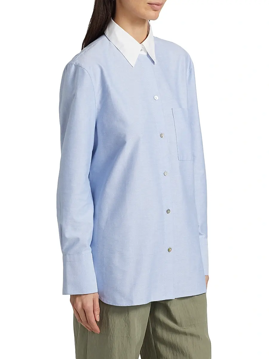 Vince Women's Contrast Collar Cotton Oxford Shirt - Kyanite | Thumbnail 4 Vince Women's Contrast Collar Cotton Oxford Shirt - Kyanite | Thumbnail 4