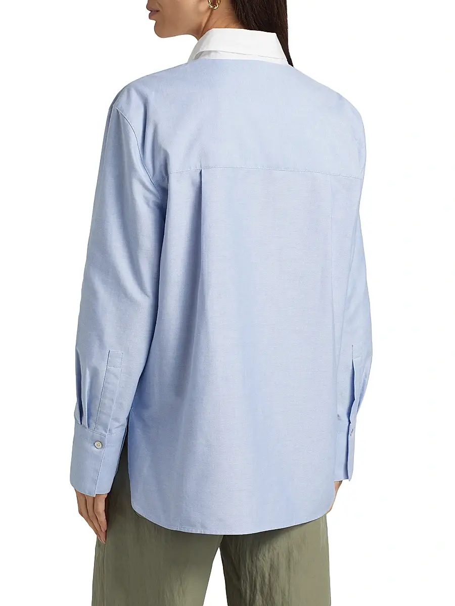 Vince Women's Contrast Collar Cotton Oxford Shirt - Kyanite | Thumbnail 5 Vince Women's Contrast Collar Cotton Oxford Shirt - Kyanite | Thumbnail 5