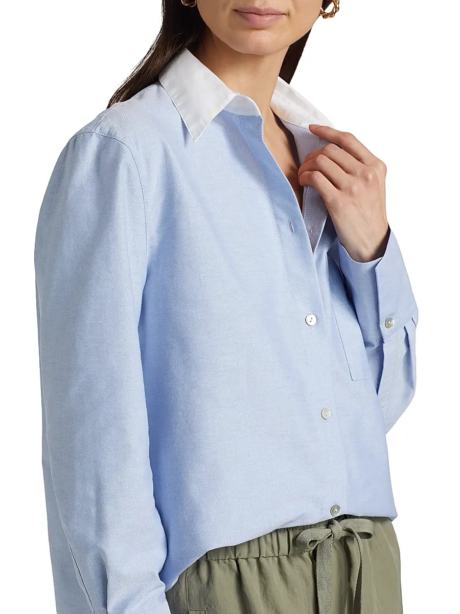 Vince Women's Contrast Collar Cotton Oxford Shirt - Kyanite | Thumbnail 6 Vince Women's Contrast Collar Cotton Oxford Shirt - Kyanite | Thumbnail 6