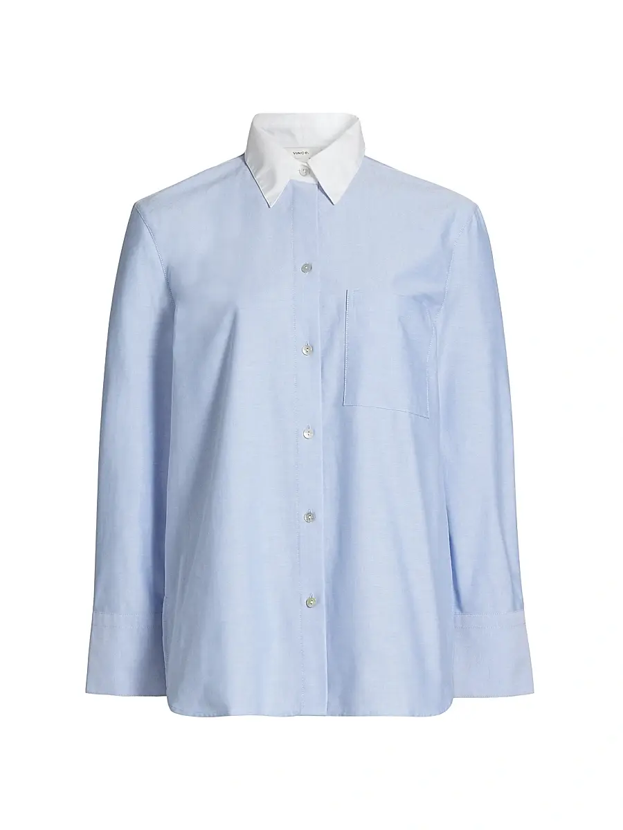 Vince Women's Contrast Collar Cotton Oxford Shirt - Kyanite | Thumbnail 1 Vince Women's Contrast Collar Cotton Oxford Shirt - Kyanite | Thumbnail 1