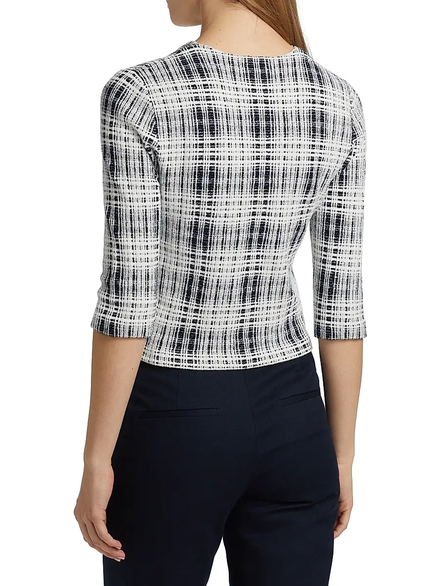 Vince Women's Boucle Plaid Elbow-Sleeve Top | Thumbnail 5 Vince Women's Boucle Plaid Elbow-Sleeve Top | Thumbnail 5