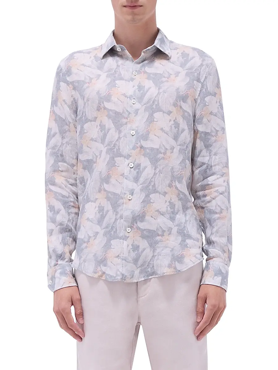 Bugatchi Men's Julian Linen Shaped Button-Front Shirt | Thumbnail 3 Bugatchi Men's Julian Linen Shaped Button-Front Shirt | Thumbnail 3