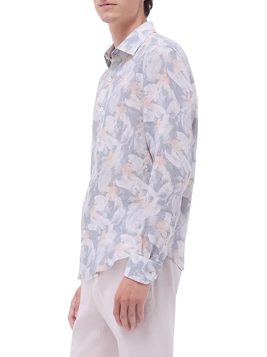 Bugatchi Men's Julian Linen Shaped Button-Front Shirt | Thumbnail 4 Bugatchi Men's Julian Linen Shaped Button-Front Shirt | Thumbnail 4