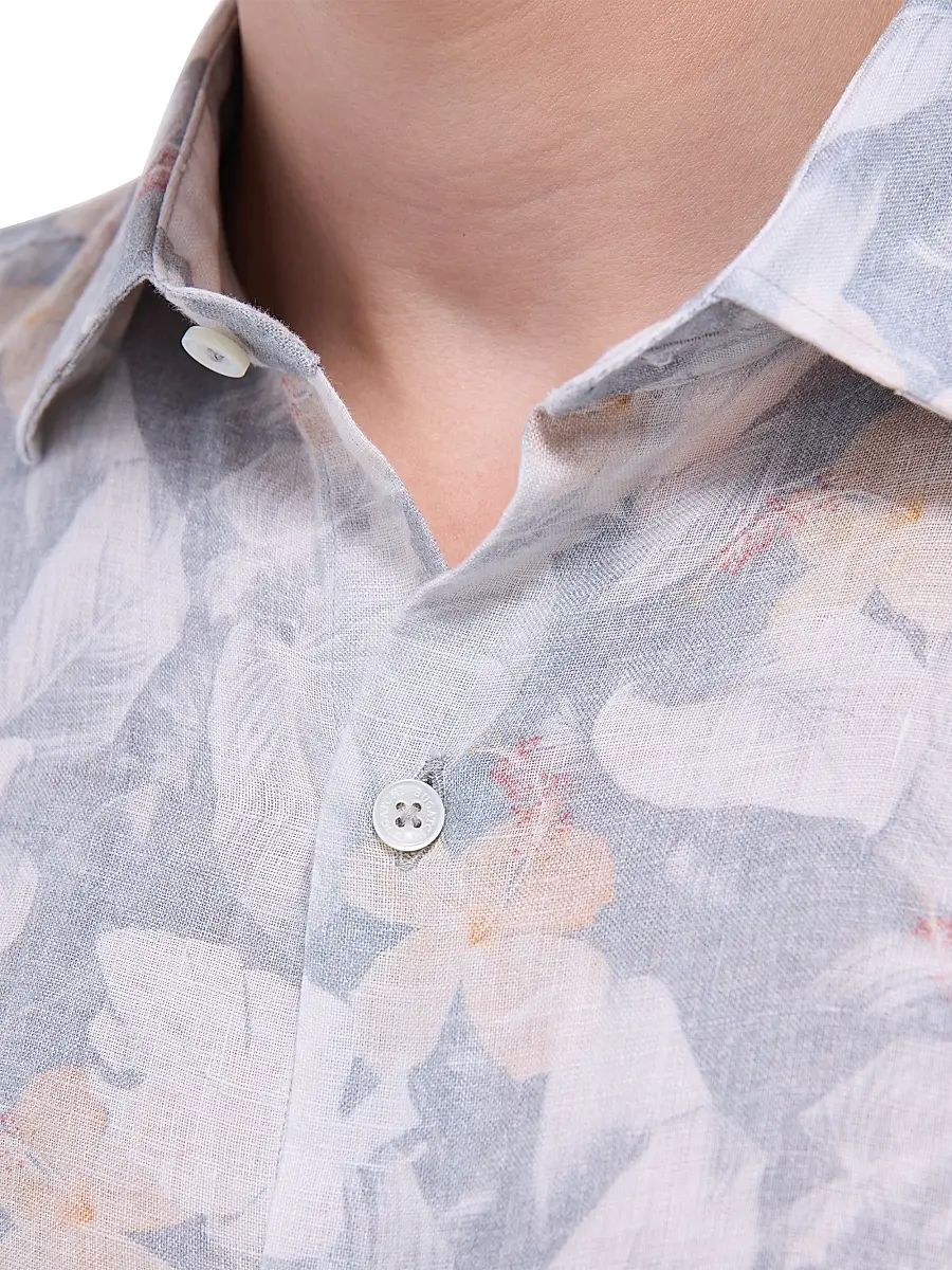 Bugatchi Men's Julian Linen Shaped Button-Front Shirt | Thumbnail 7 Bugatchi Men's Julian Linen Shaped Button-Front Shirt | Thumbnail 7