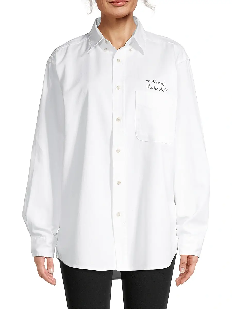juju + stitch Oversized Mother Of The Bride Embroidered Button-Up Shirt - White | Thumbnail 3