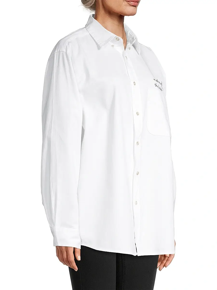 juju + stitch Oversized Mother Of The Bride Embroidered Button-Up Shirt - White | Thumbnail 4