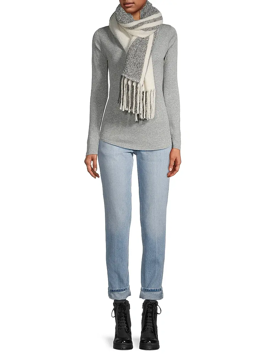 Saks Fifth Avenue Women's COLLECTION Oversized Striped Fuzzy Scarf - Titanium | Thumbnail 2