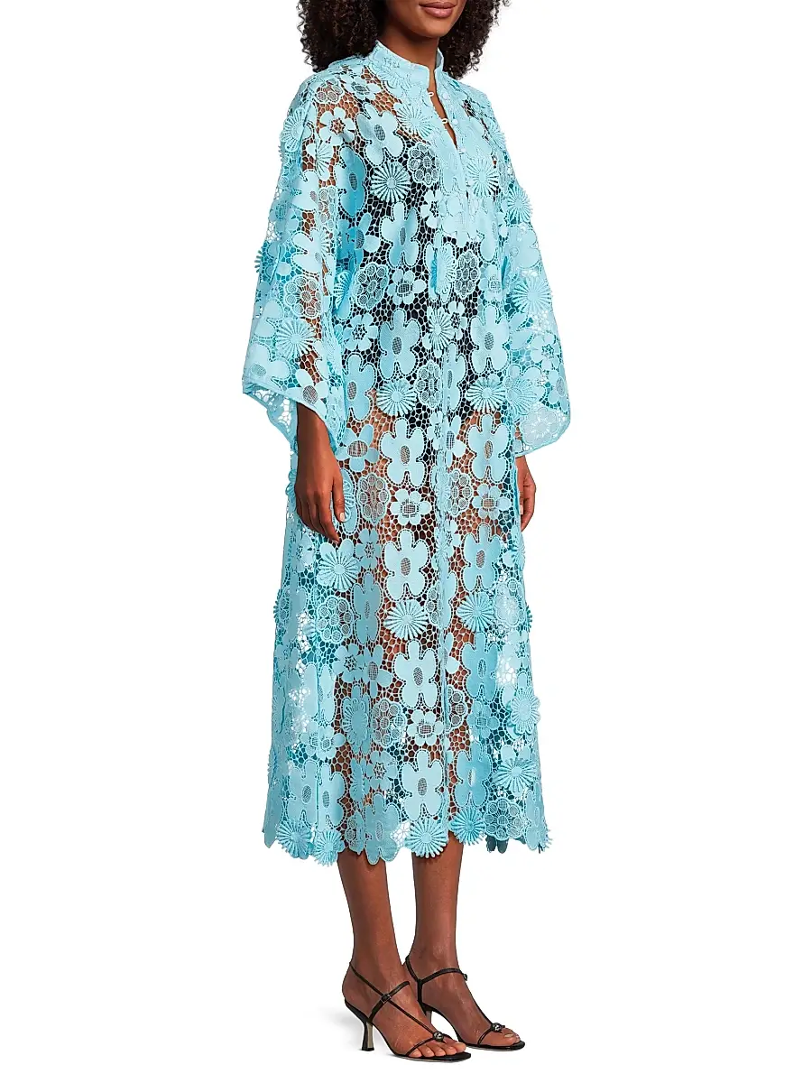 La Vie Style House Women's Mod Floral Lace Caftan - Blue | Thumbnail 4 La Vie Style House Women's Mod Floral Lace Caftan - Blue | Thumbnail 4